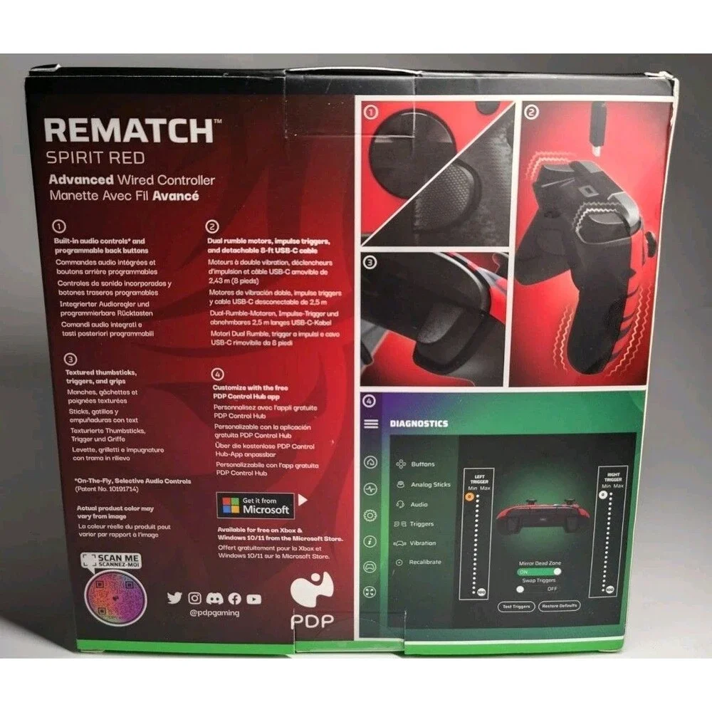 PDP REMATCH Spirit Red Wired USB-C Controller Xbox One/Series X|S PC 8ft  New
